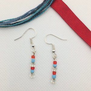 Red White Blue Beaded Earrings Fourth 4th of July